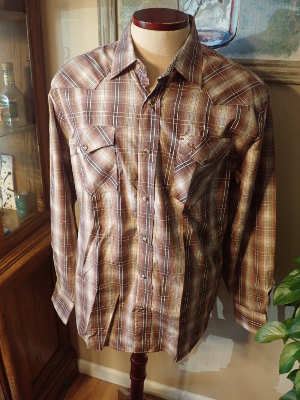 RCCO Rodeo Clothing Co Pearl Snap Shirt Men's 2XL Brown Plaid Western Flip Cuff